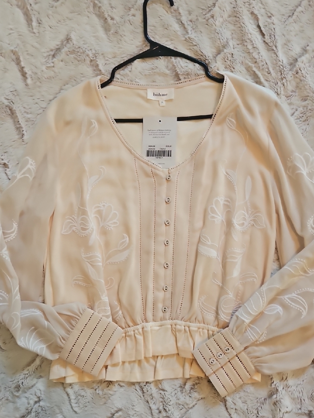 bohme Cream Embroidered Button-Front Blouse
